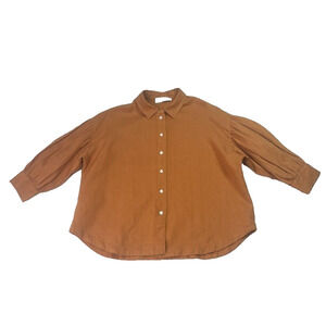 Voyageur By Mersea Womens Blouse Small Brown Linen Balloon Sleeve Button Down